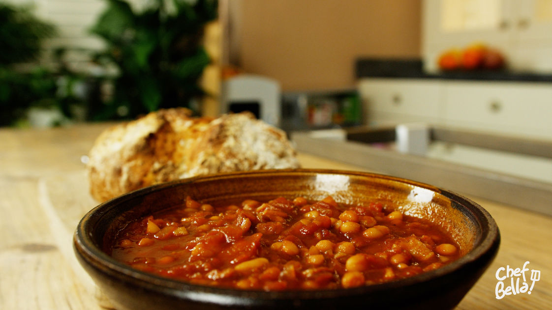 Homemade beans on simple soda bread